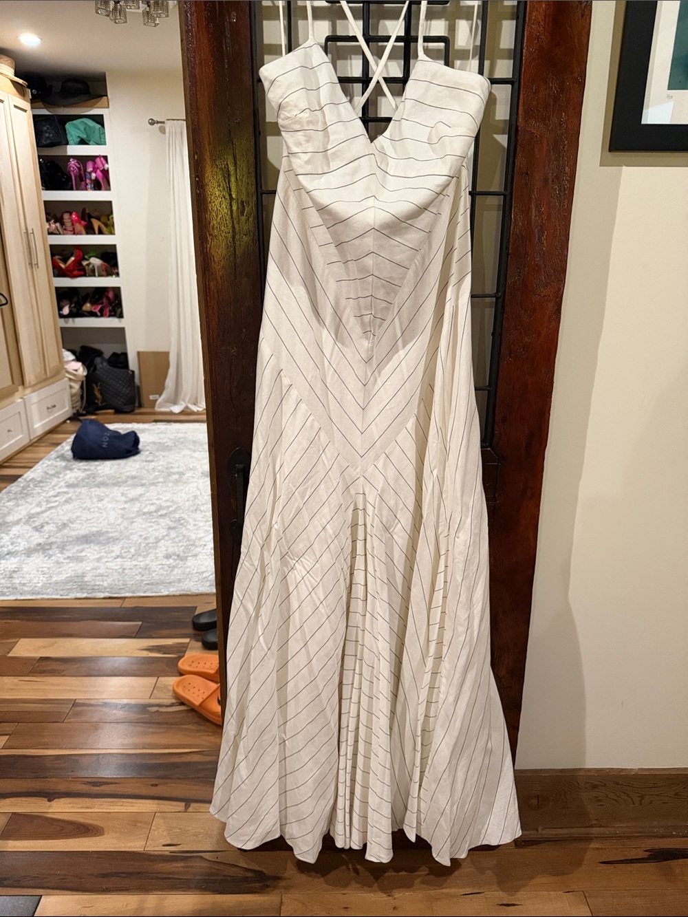 Ralph Lauren White Striped V-Neck Linen Dress
